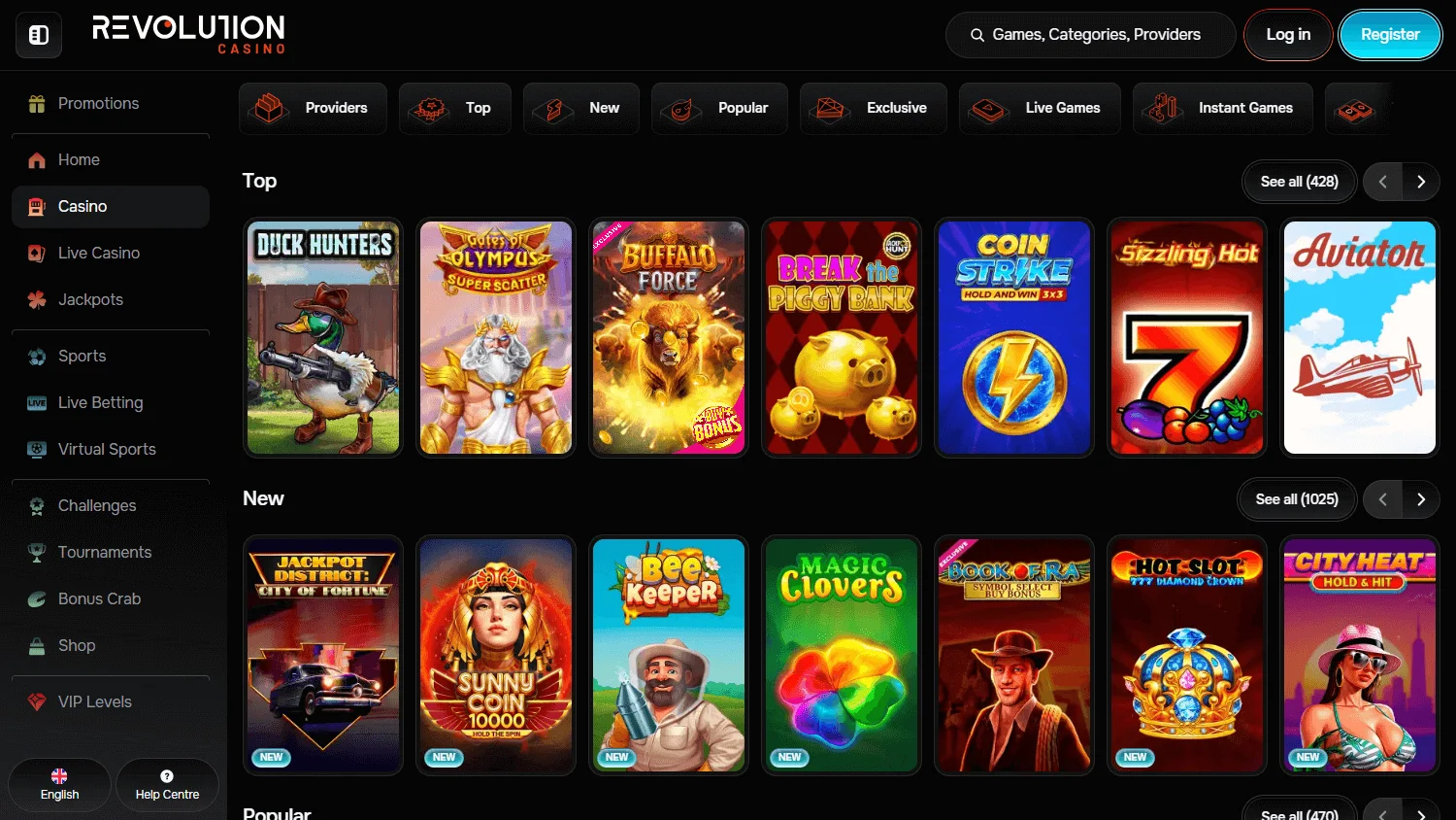 Revolution Casino desktop games area